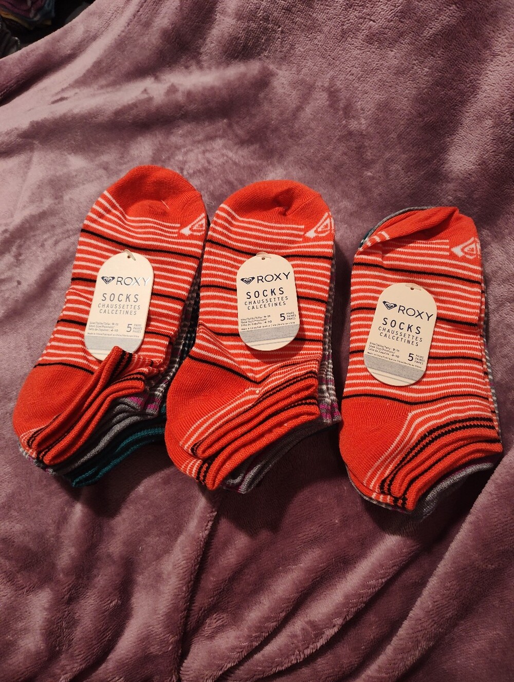 Roxy Orange-Red Striped Low-Cut Socks - 3 Pack/15 Pairs Total